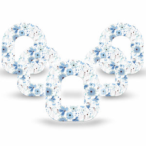 Cute Blue Flowers Pod Tape, 5-Pack, Scribbled Flowers Inspired, CGM Overlay Patch Design