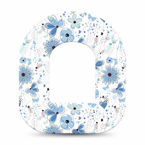 Cute Blue Flowers Pod Tape, Single, Doodle Florals Themed, CGM Patch Design