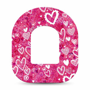 Whimsical Hearts Omnipod Adhesive Tape, Single, Pink Heart design Valentine Themed CGM Adhesive patch