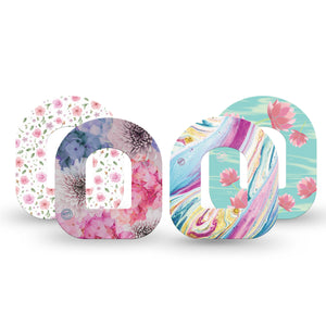 ExpressionMed Pastel Prints Variety Pack Pod Tape, 4-Pack, Colorful Flowers Inspired, CGM Plaster Patch Design