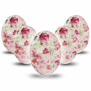 Medtronic Enlite / Guardian ExpressionMed Ethereal Spring Universal Oval Tape, 5-Pack, Elegant Floral Blooms Inspired, Overlay Patch Design