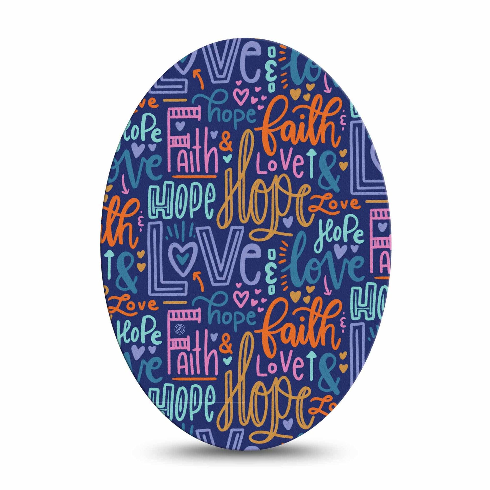 Medtronic Enlite / Guardian ExpressionMed Faith Love Hope Universal Oval Tape, Single, Spiritual Themed CGM Overlay Tape Design 