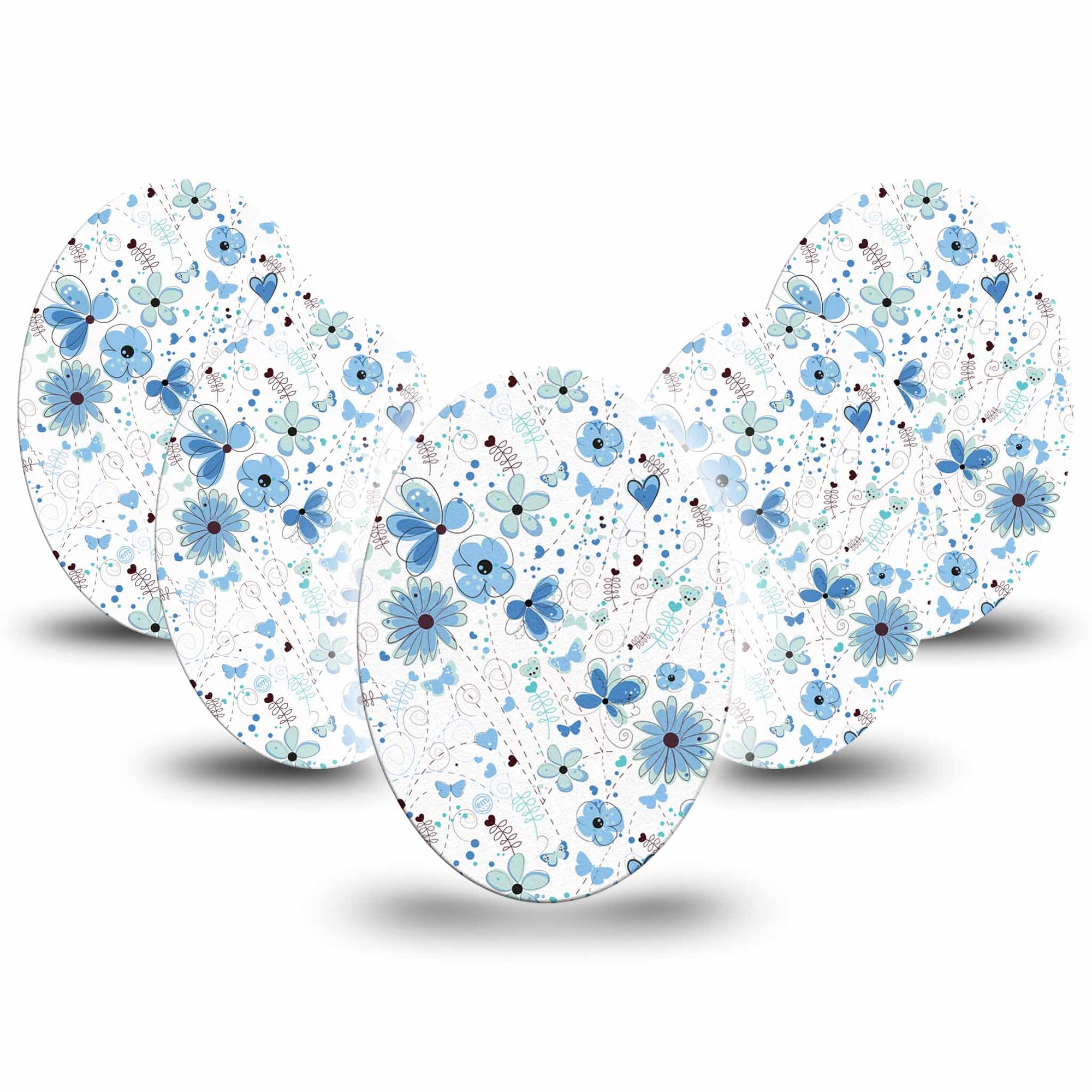 Medtronic Enlite / Guardian 5-Pack Cute Blue Flowers Guardian Enlite Libre Universal Oval Overpatches