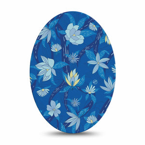 Medtronic Enlite / Guardian Bold Blue Flowers Universal Oval Patch, Single, Blue Floral CGM tape design