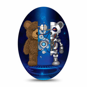 Medtronic Enlite / Guardian ExpressionMed Robo Teddy Universal Oval Patch, Single CGM Tape, Half Teddy Bear, Half Teddy Robot CGM Adhesive Tape Design