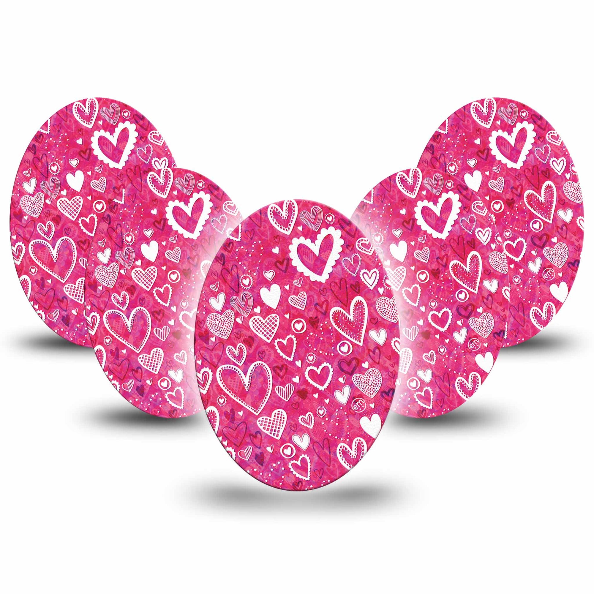 Medtronic Enlite / Guardian Whimsical Hearts Universal Oval Adhesive Tape, 5-Pack, Pink Heart design Valentine Themed CGM Adhesive patch