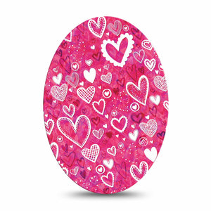 Medtronic Enlite / Guardian Whimsical Hearts Universal Oval Adhesive Tape, Single, Pink Heart design Valentine Themed CGM Adhesive patch