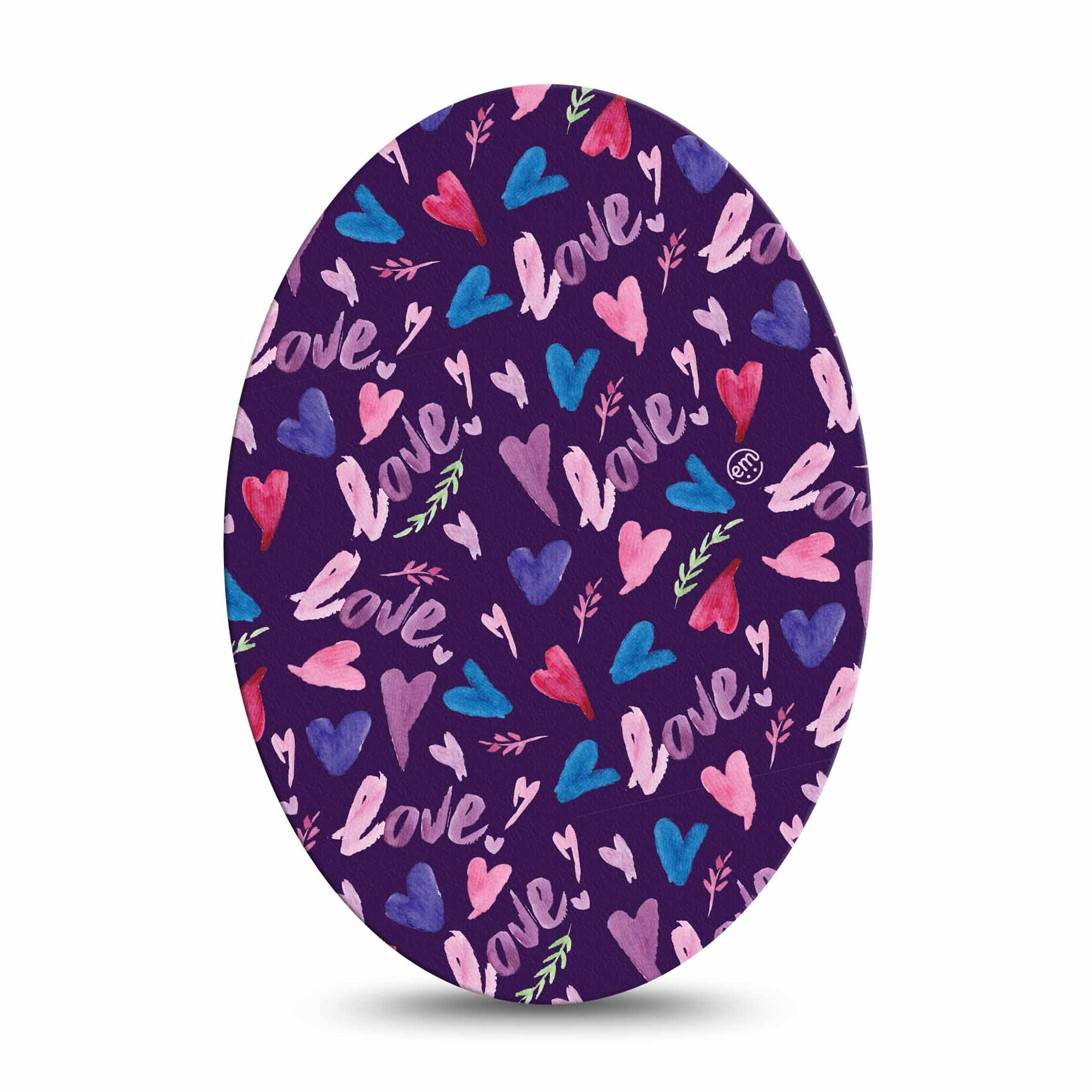 Medtronic Enlite / Guardian Watercolor Love Universal Oval Adhesive Tape, Single, Valentine's Day Theme Design, Heart and Love 