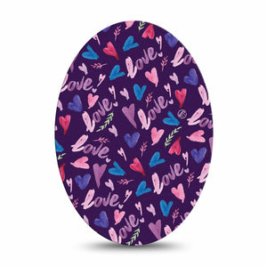 Medtronic Enlite / Guardian Watercolor Love Universal Oval Adhesive Tape, Single, Valentine's Day Theme Design, Heart and Love 