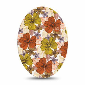 Medtronic Enlite / Guardian Burnt Orange Floral Universal Oval Adhesive, Single Tape, Orange and Yellow Floral CGM Design