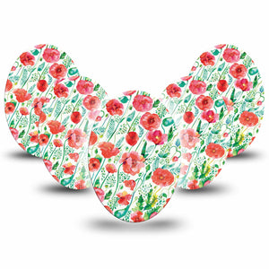 Medtronic Enlite / Guardian Wild Poppies Universal Oval Adhesive Tape, 5-Pack, Floral CGM Adhesive Patch Design