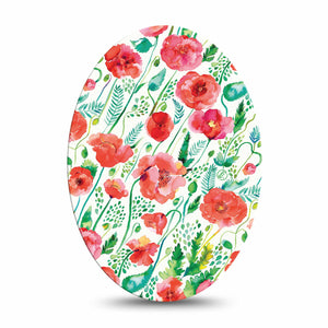Medtronic Enlite / Guardian Wild Poppies Universal Oval Adhesive Tape, Single, Floral CGM Adhesive Patch Design