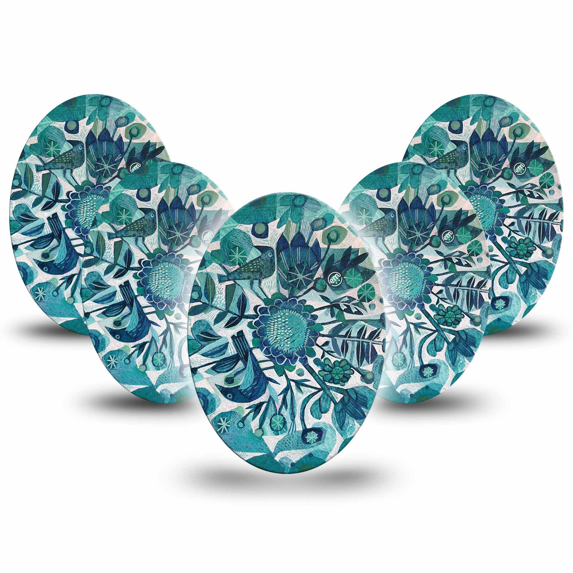 Medtronic Enlite / Guardian Sprouting Hope Universal Oval Patch, 5-Pack, Blue Green Floral CGM Adhesive Tape