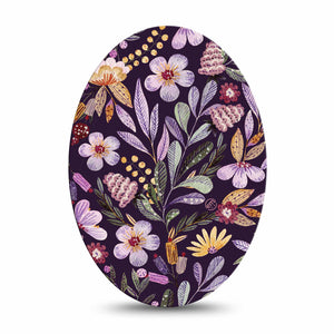 Moody Blooms Oval Adhesive Tape, Single, Purple Floral Design, Waterproof CGM Adhesive Patch