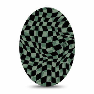 Green & Black Checkerboard Oval Tape, Single, Illusion Checkers Inspired, CGM, Plaster Patch Design