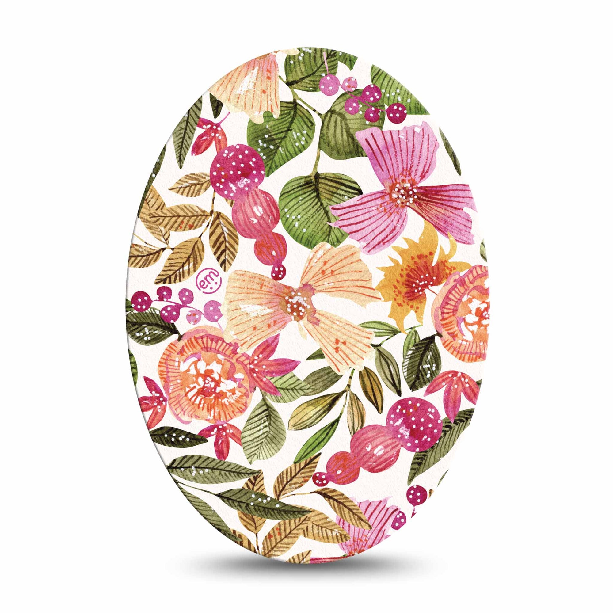Medtronic Enlite / Guardian Spring Bouquet Universal Oval Tape, Single, Springtime Floral Orange and Pink Artwork Themed, CGM Adhesive Patch Design