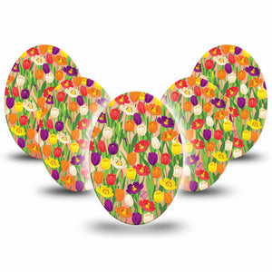 Medtronic Enlite / Guardian ExpressionMed Tulips Universal Oval Tape, 5-Pack, Multicolored Florals Inspired, Plaster Patch Design