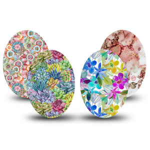  Effervescent Variety Pack Oval Tape, 4-Pack, Radiant Abstract Florals Inspired, CGM Fixing Ring Design Patch