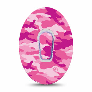 ExpressionMed Pink Camo Dexcom G6 Transmitter Sticker and matching CGM adhesive patch