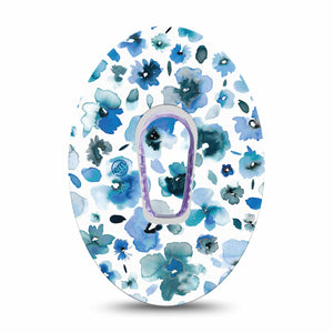 ExpressionMed Sapphire Petals Dexcom G6 Transmitter Sticker and matching adhesive patch, Blue Floral Design
