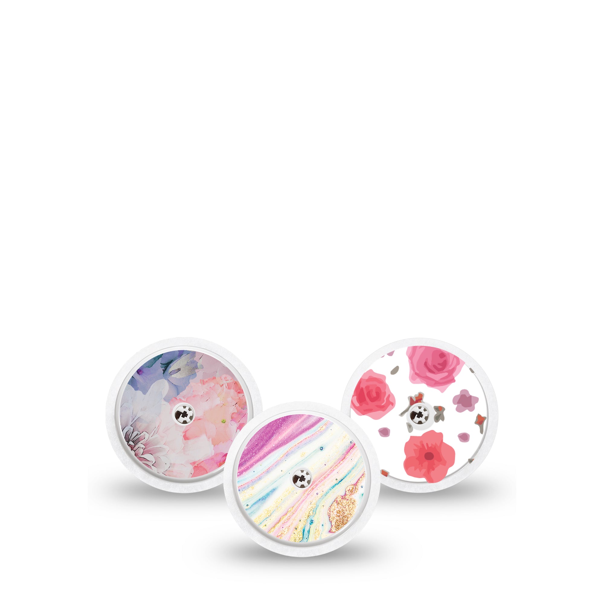 Pastel Prints Variety Pack Libre 2 Transmitter Sticker, 3-Pack, Colorful Petals Themed, CGM Sticker Design, Abbott Lingo