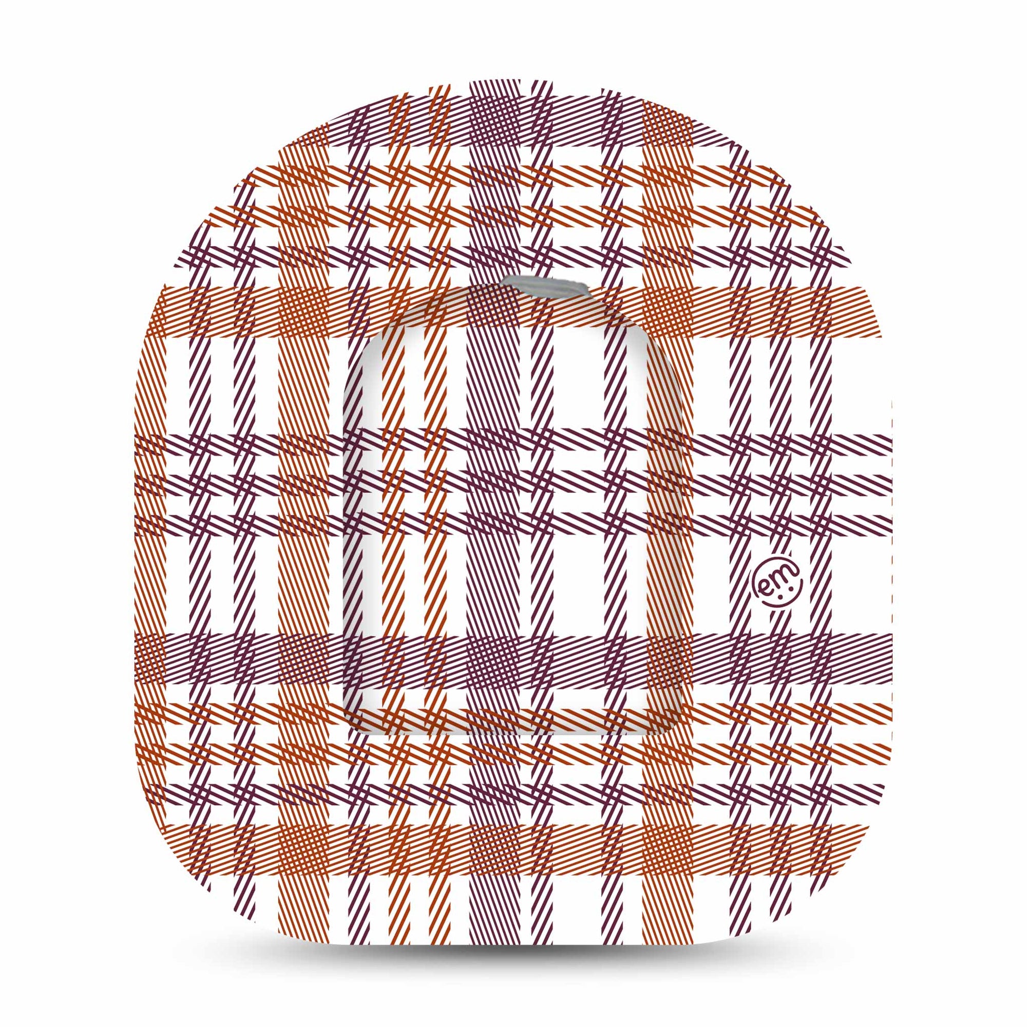Auburn Plaid Omnipod Center Sticker and matching adhesive patch