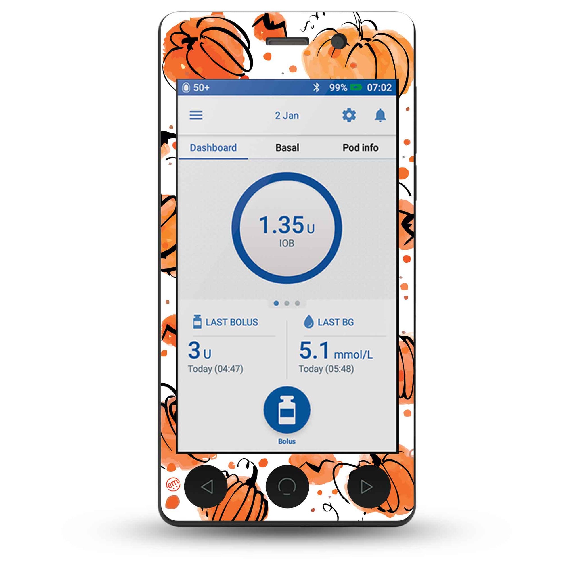 ExpressionMed Pumpkins OmniPod DASH Receiver Sticker