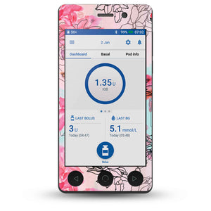 Whimsical Blossoms OmniPod DASH Receiver Sticker