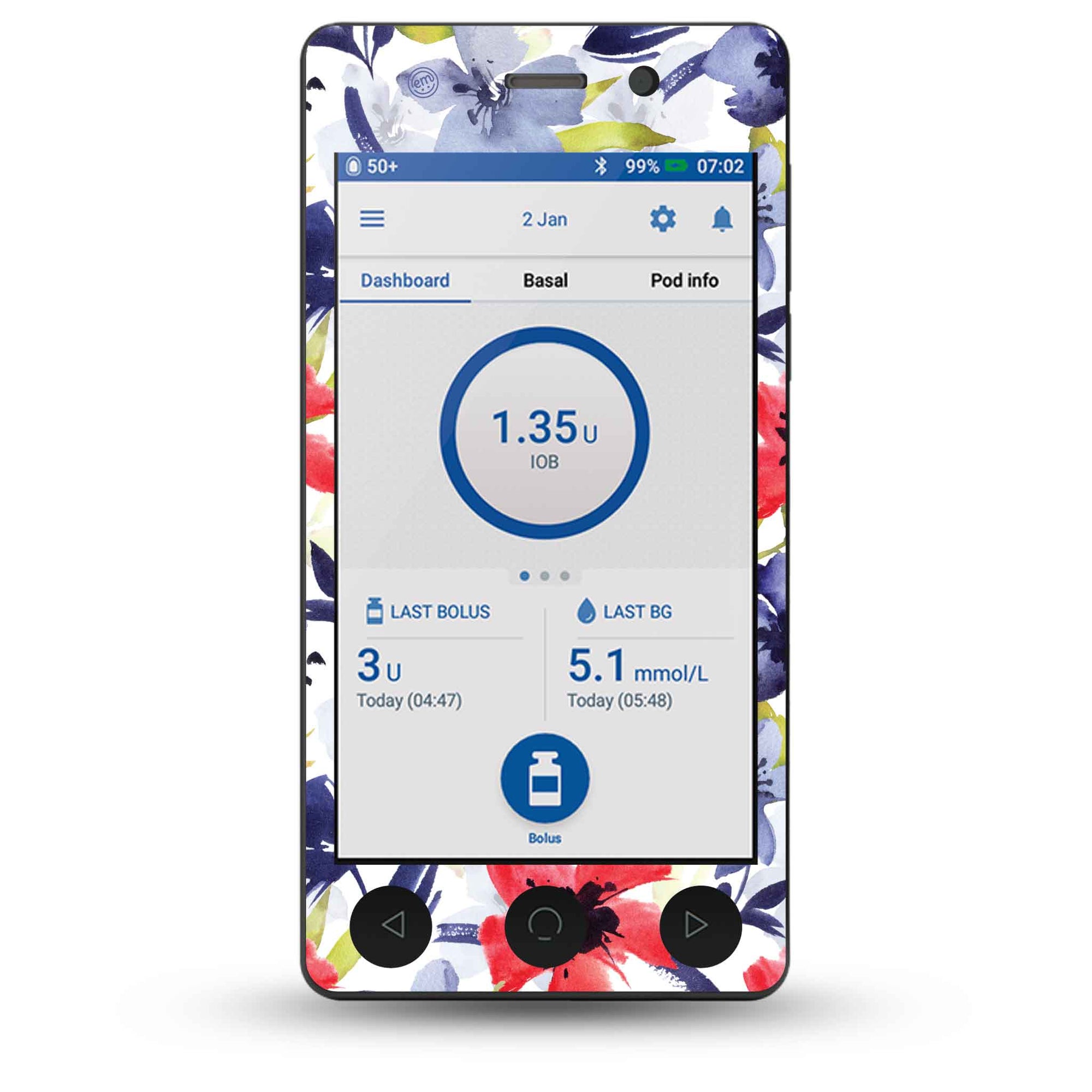 ExpressionMed OmniPod Dash Red White & Blue Flowers Sticker