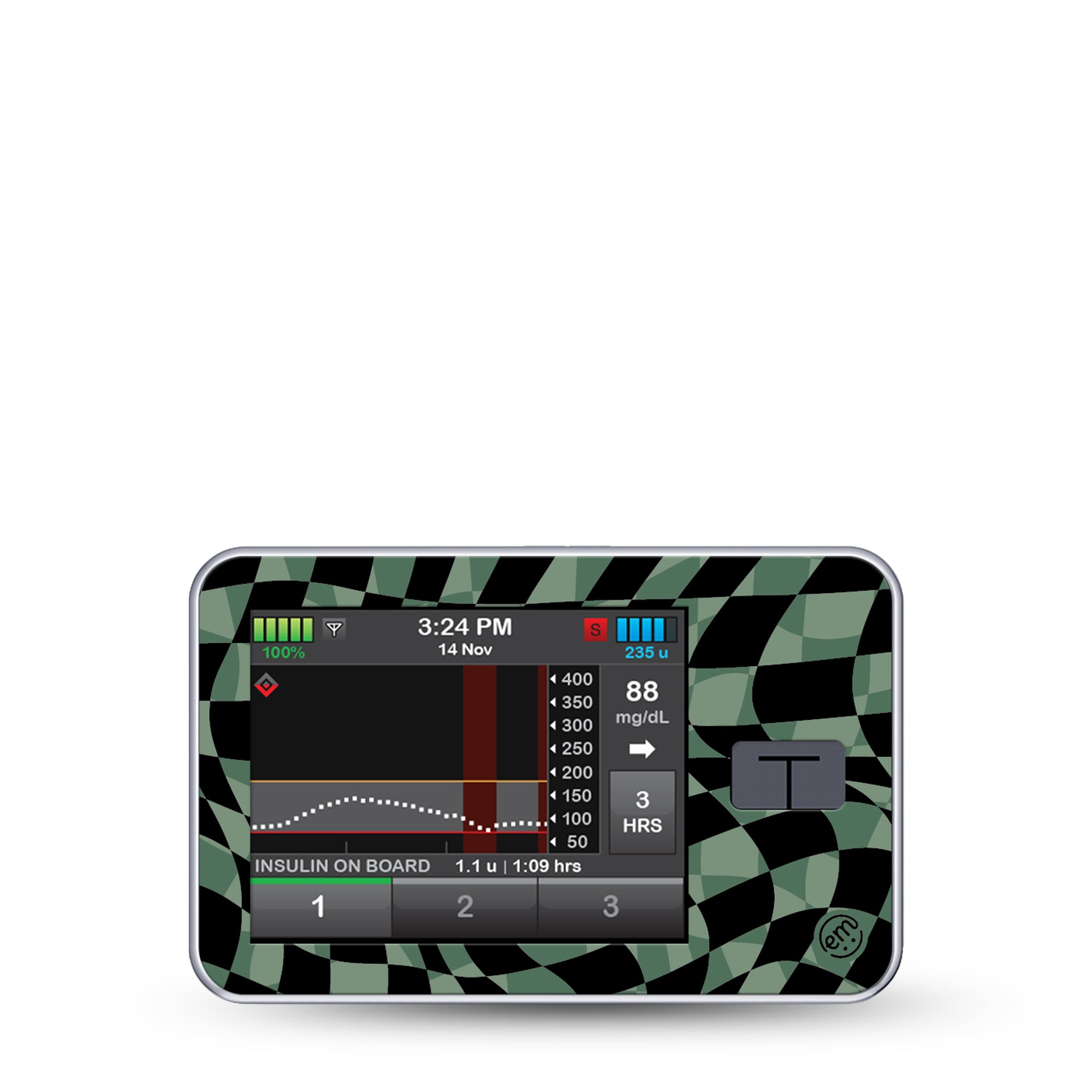 ExpressionMed Green and Black Checkerboard T-Slim Pump Sticker, Single, Warped Green Black Checkered Theme Vinyl Sticker 