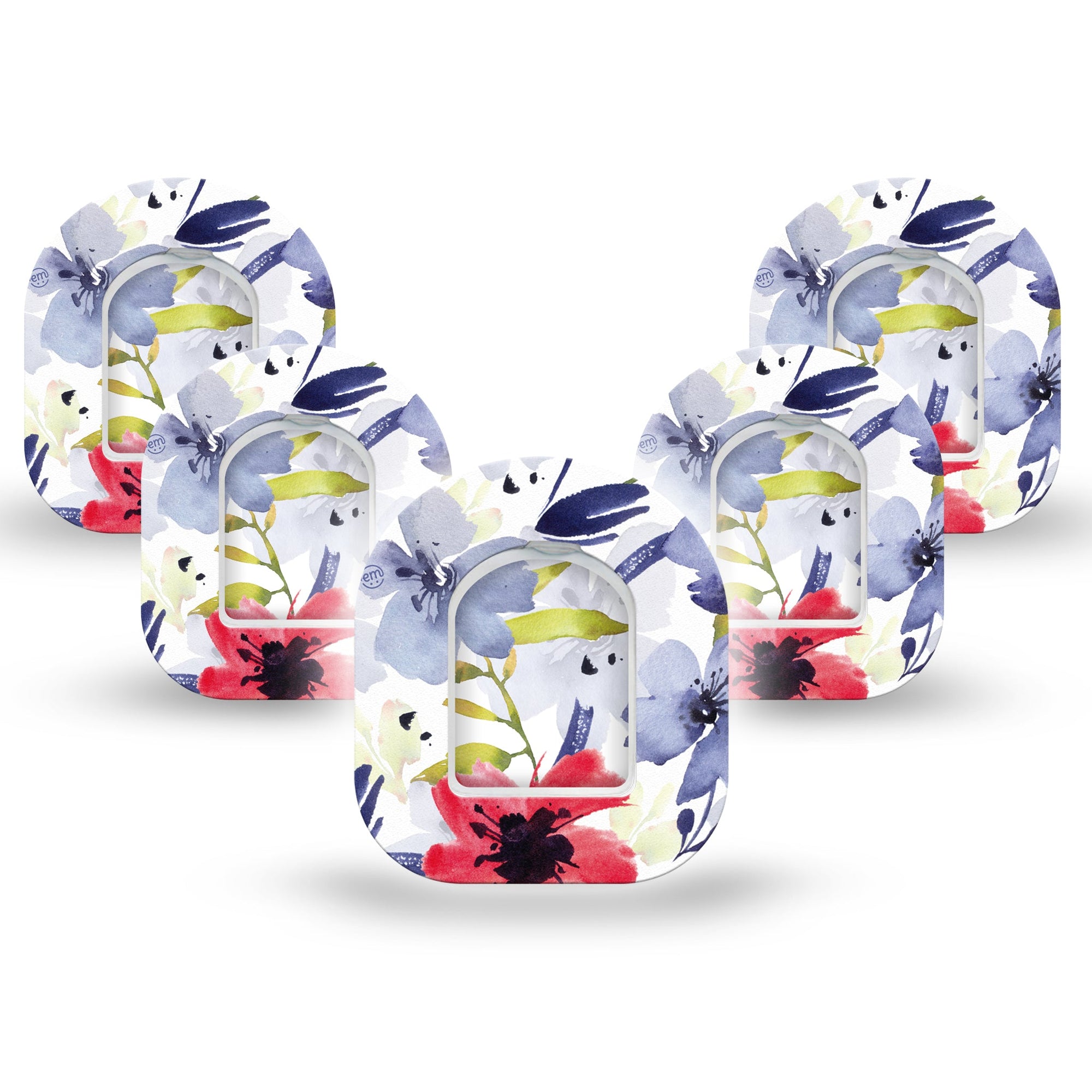 ExpressionMed Red, White, & Blue Flowers Pod Mini Tape 5 Stickers and 5 Tapes, Americana Florals Adhesive Tape Pump Design