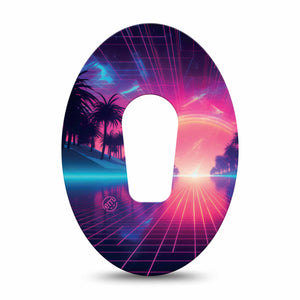 ExpressionMed Neon Synthwave Dexcom G6 Tape Retrowave Sunset, CGM Fixing Ring Patch Design