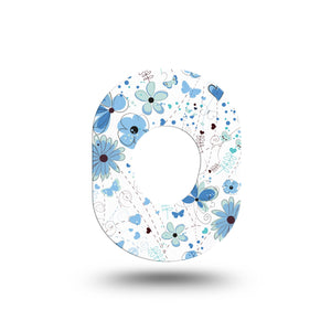 ExpressionMed Cute Blue Flowers Dexcom G7 Mini Tape Doodle Flowerets, CGM Fixing Ring Design