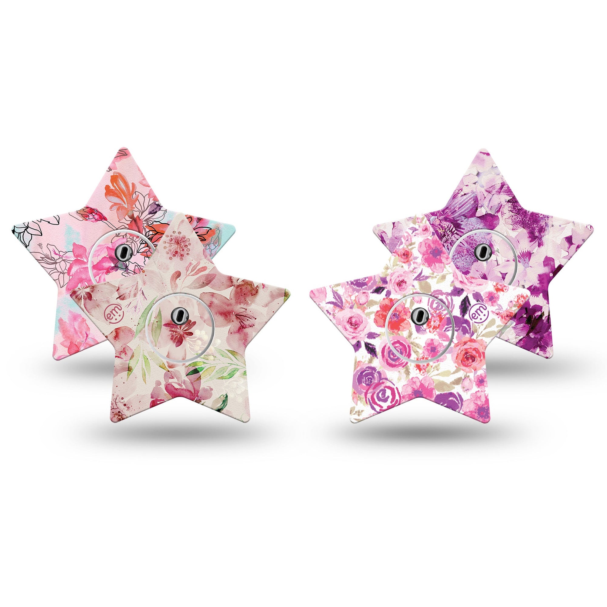 ExpressionMed Mixed Florals Variety Pack Freestyle Libre 3 Star Shape 8-Pack Blossoming pink flowers Plaster CGM Design