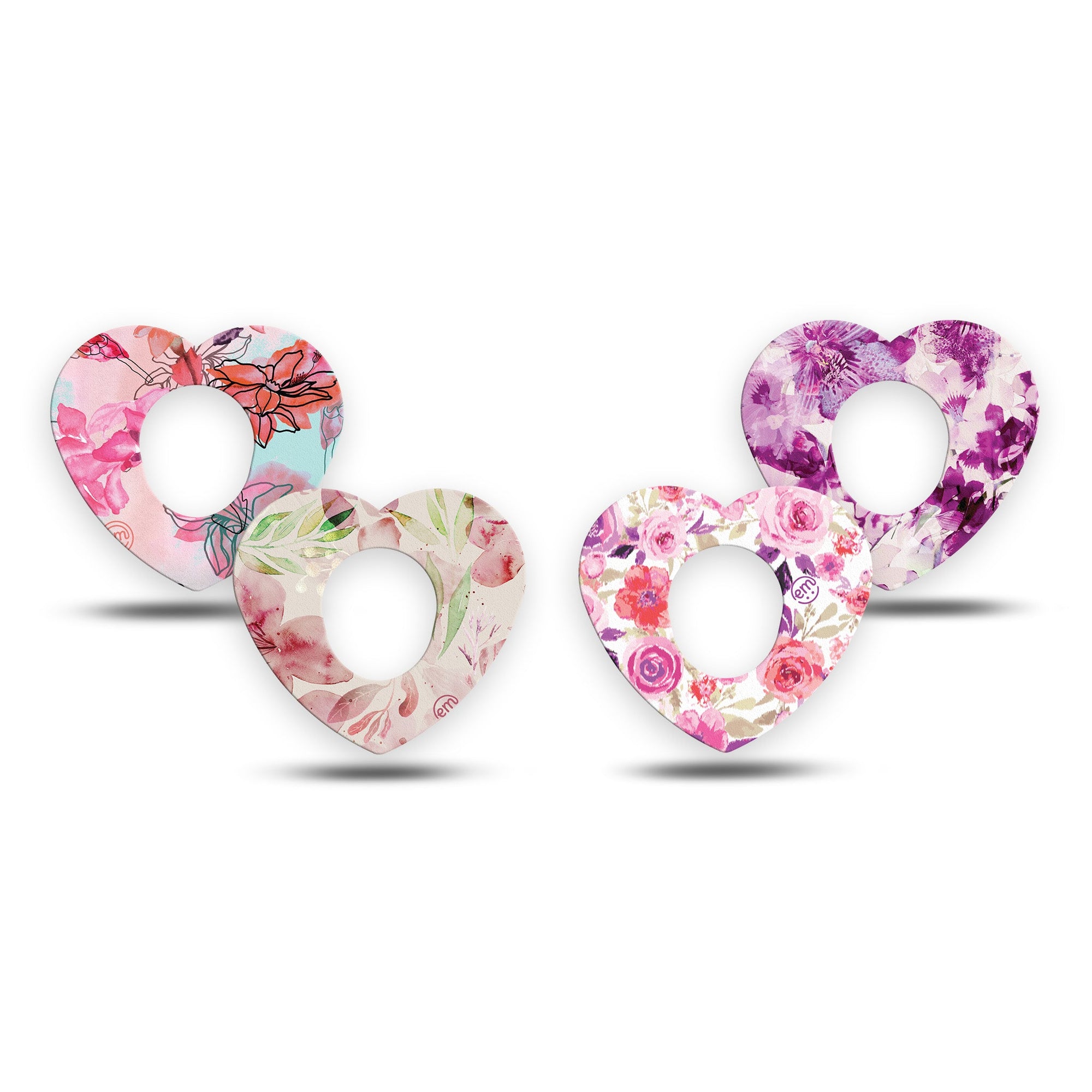 ExpressionMed Mixed Florals Variety Pack Dexcom G7 Heart Shape 4-Pack Pink Petals Fixing Ring Tape CGM Design, Dexcom Stelo Glucose Biosensor System