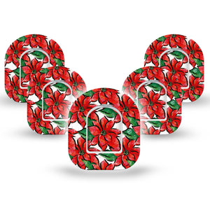 ExpressionMed Poinsettia Pod Mini Tape 5 Stickers and 5 Tapes, Red Petals Adhesive Patch Pump Design