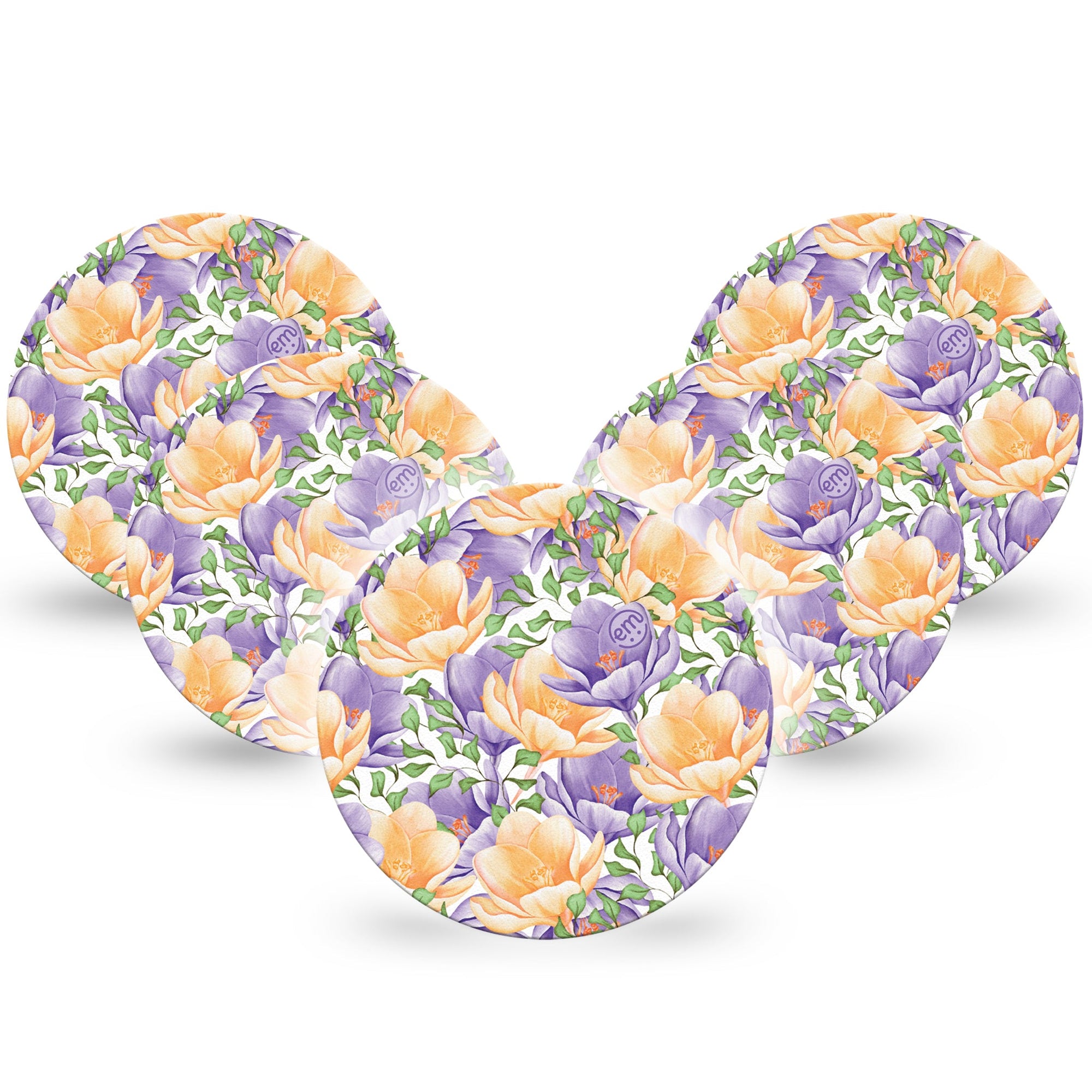 ExpressionMed Crocus Flowers Freestyle Libre Overpatch 5-Pack white crocus Fixing Ring Patch CGM Design, Abbott Lingo