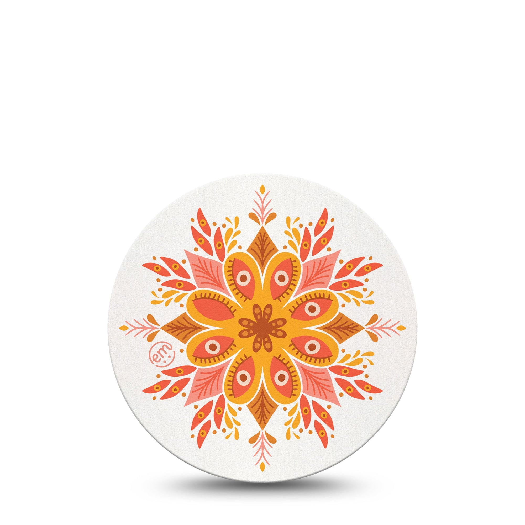 ExpressionMed Psychedelic Mandala Freestyle Libre Overpatch Single, Orange and Yellow Design, Continuous Glucose Monitor, Overlay Tape Design, Abbott Lingo