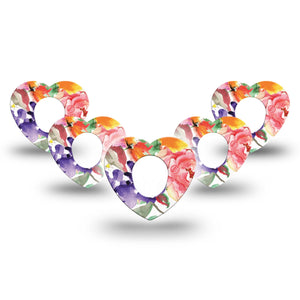 ExpressionMed Floral Art Dexcom G7 Heart Shape 5-Pack Colorful Abstract by Etta Vee Fixing Ring Tape CGM Design, Dexcom Stelo Glucose Biosensor System