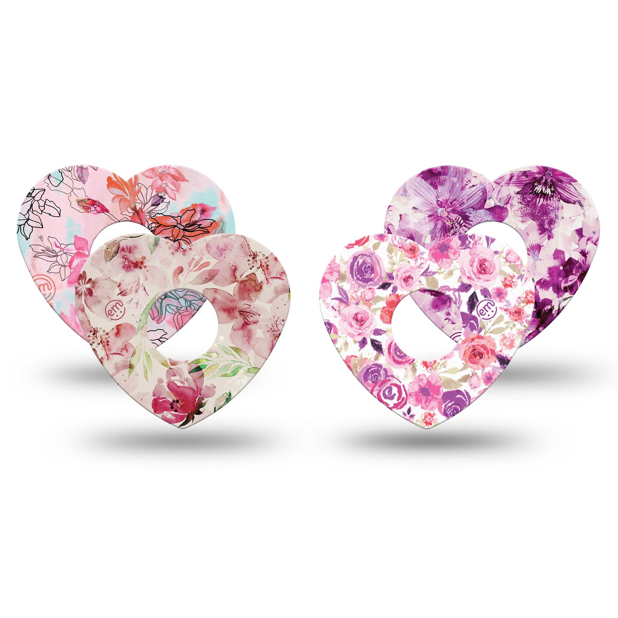 ExpressionMed Mixed Florals Variety Pack Freestyle Libre 3 Heart Shape 4-Pack Pink garden Overlay Patch CGM Design