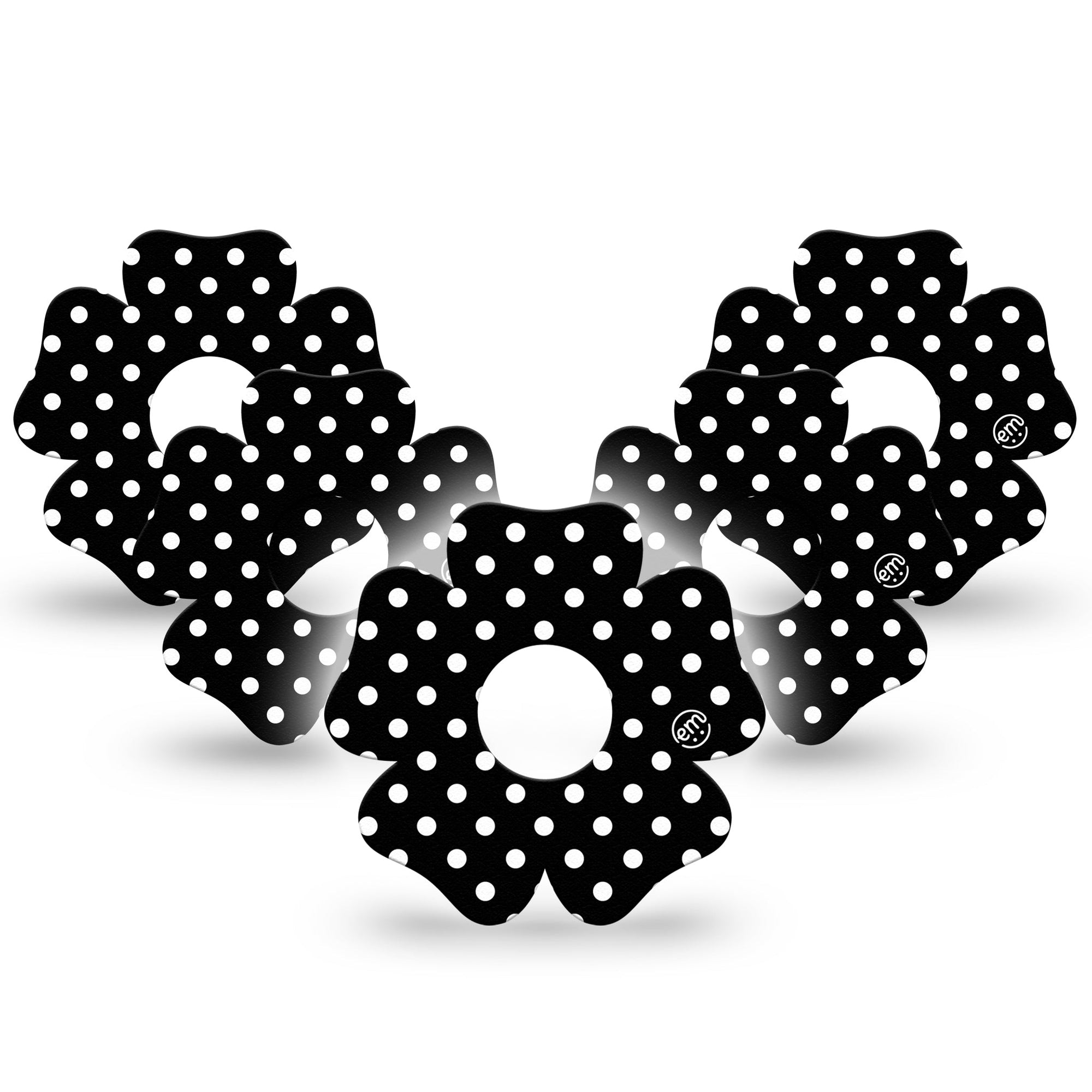 ExpressionMed Black and White Polka Dots Freestyle Libre 3 Flower 5-Pack, Polka Dot Fashion, CGM Adhesive Patch Design