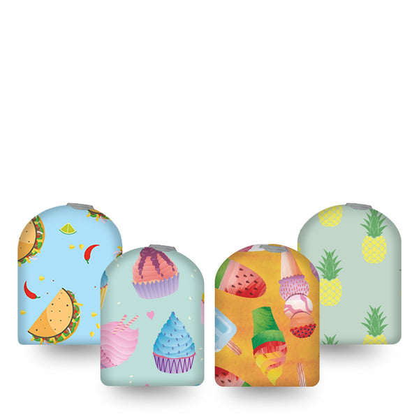 ExpressionMed Food Variety Pack Omnipod Sticker, 4-Pack Variety, Tasty Foods, CGM Adhesive Vinyl Sticker Design