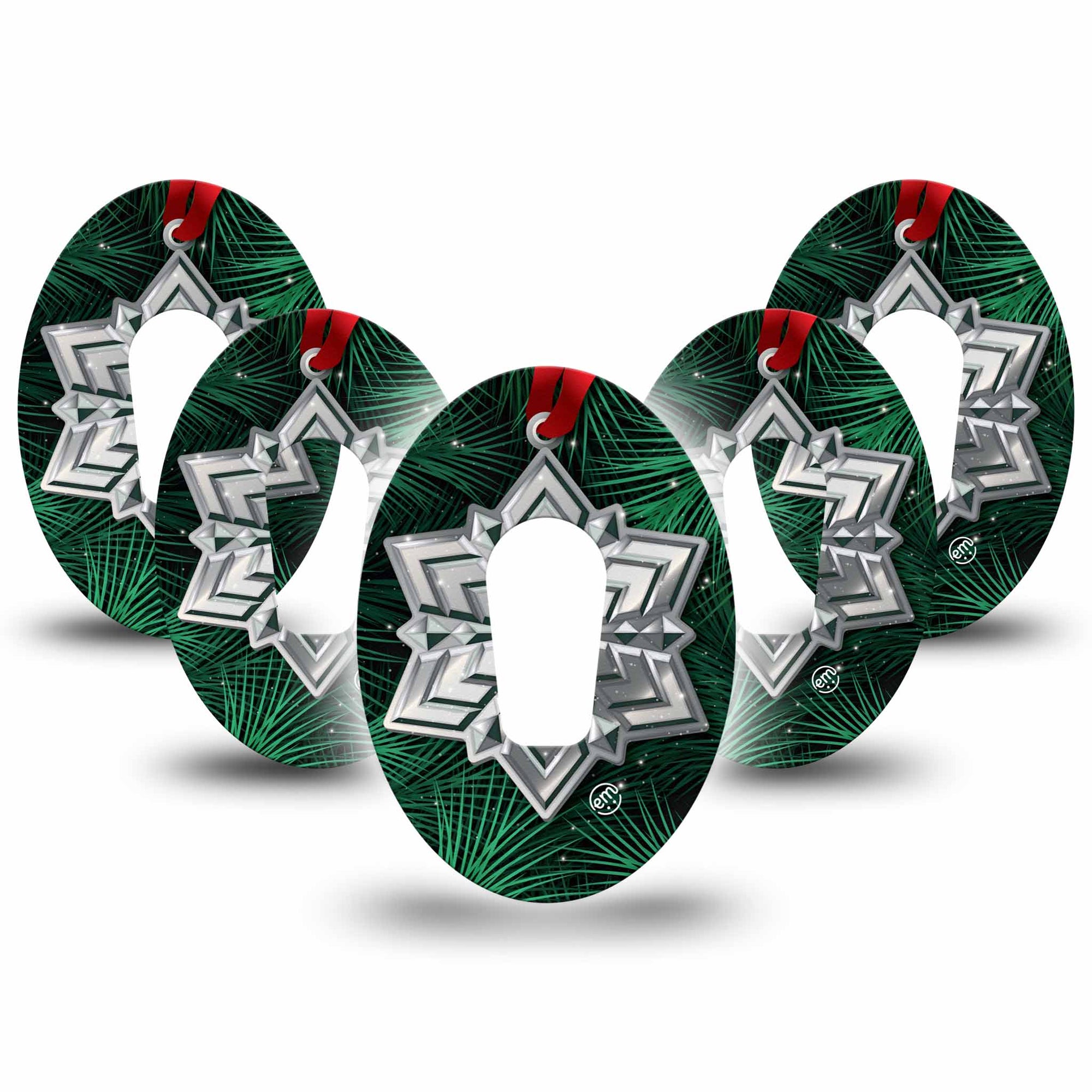 ExpressionMed Metallic Snowflake Dexcom G6 Tape 5-Pack Ornament and Leaves, CGM Overlay Patch Design