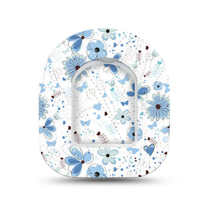 ExpressionMed Cute Blue Flowers Pod Mini Tape Single Sticker and Single Tape, Baby Blue Blossoms Overlay Patch Pump Design