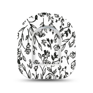 ExpressionMed Custom Black and White Floral Pod Mini Tape Single Sticker and Single Tape, Bespoke Blossom Overlay Patch Pump Design