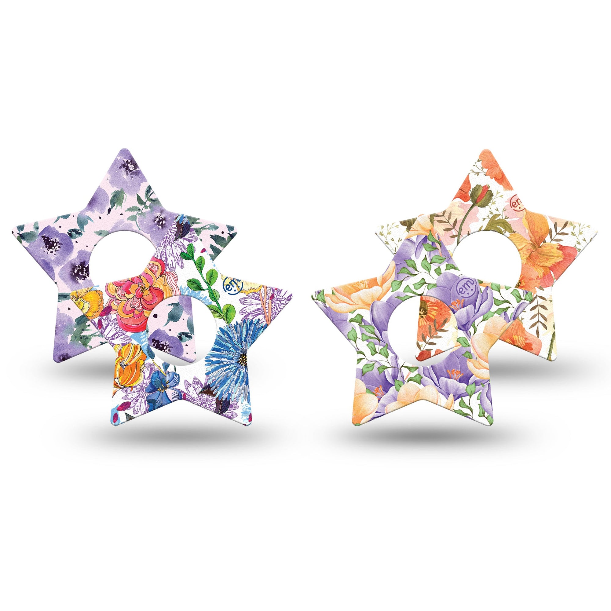 ExpressionMed Floral Magic Variety Pack Freestyle Libre 3 Star Shape 4-Pack soft purple and orange florals Plaster CGM Design