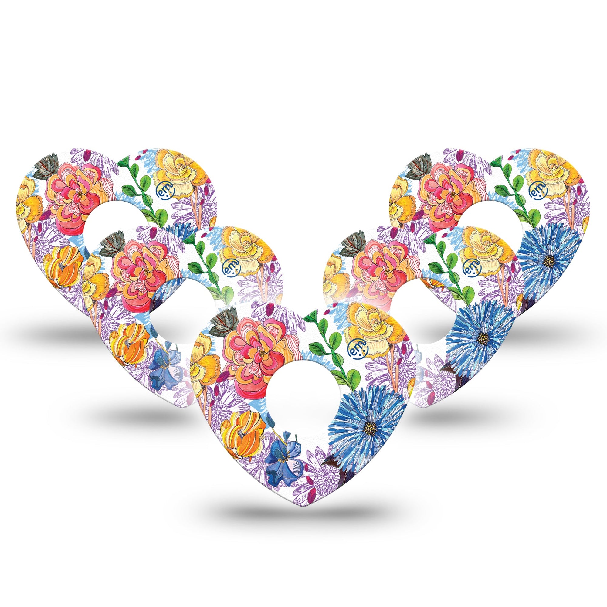 ExpressionMed Stylised Floral Freestyle Libre 3 Heart Shape 5-Pack Botanical Pattern Overlay Patch CGM Design