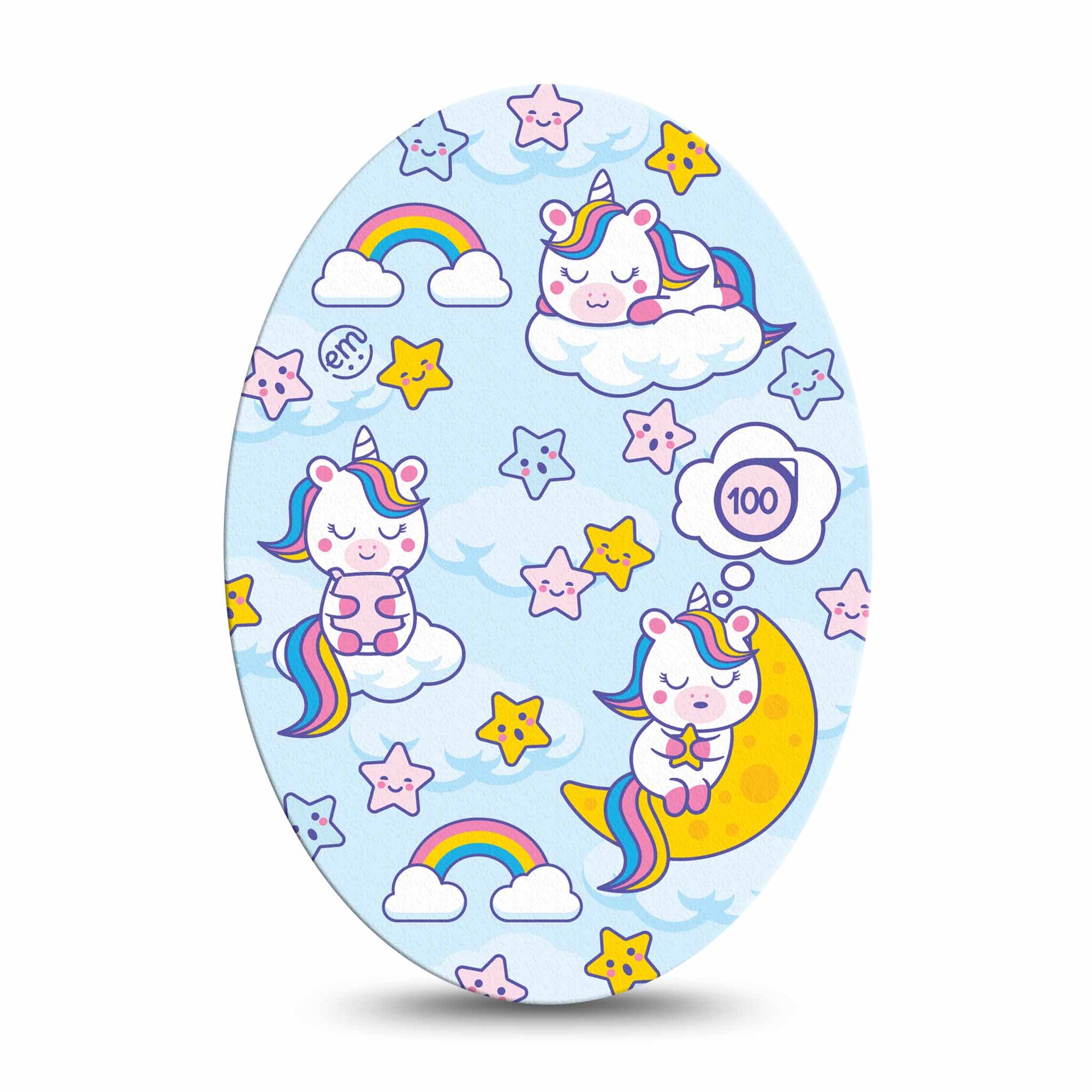 Medtronic Enlite / Guardian ExpressionMed Sleeping Unicorns Universal Oval Tape Colorful Unicorns and Stars, Medtronic CGM Adhesive Patch Design