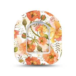 ExpressionMed Peachy Blooms Pod Mini Tape Single Sticker and Single Tape, Pastel Peach Adhesive Patch Pump Design