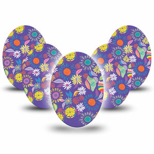 ExpressionMed Purple Flower Medtronic Guardian Enlite Universal Oval 5-Pack Colorful Abstract by Etta Vee Plaster Continuous Glucose Monitor Design